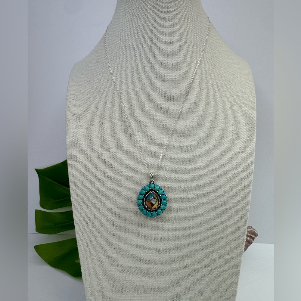 Turquoise and Sterling Silver Pendant Necklace NWOT